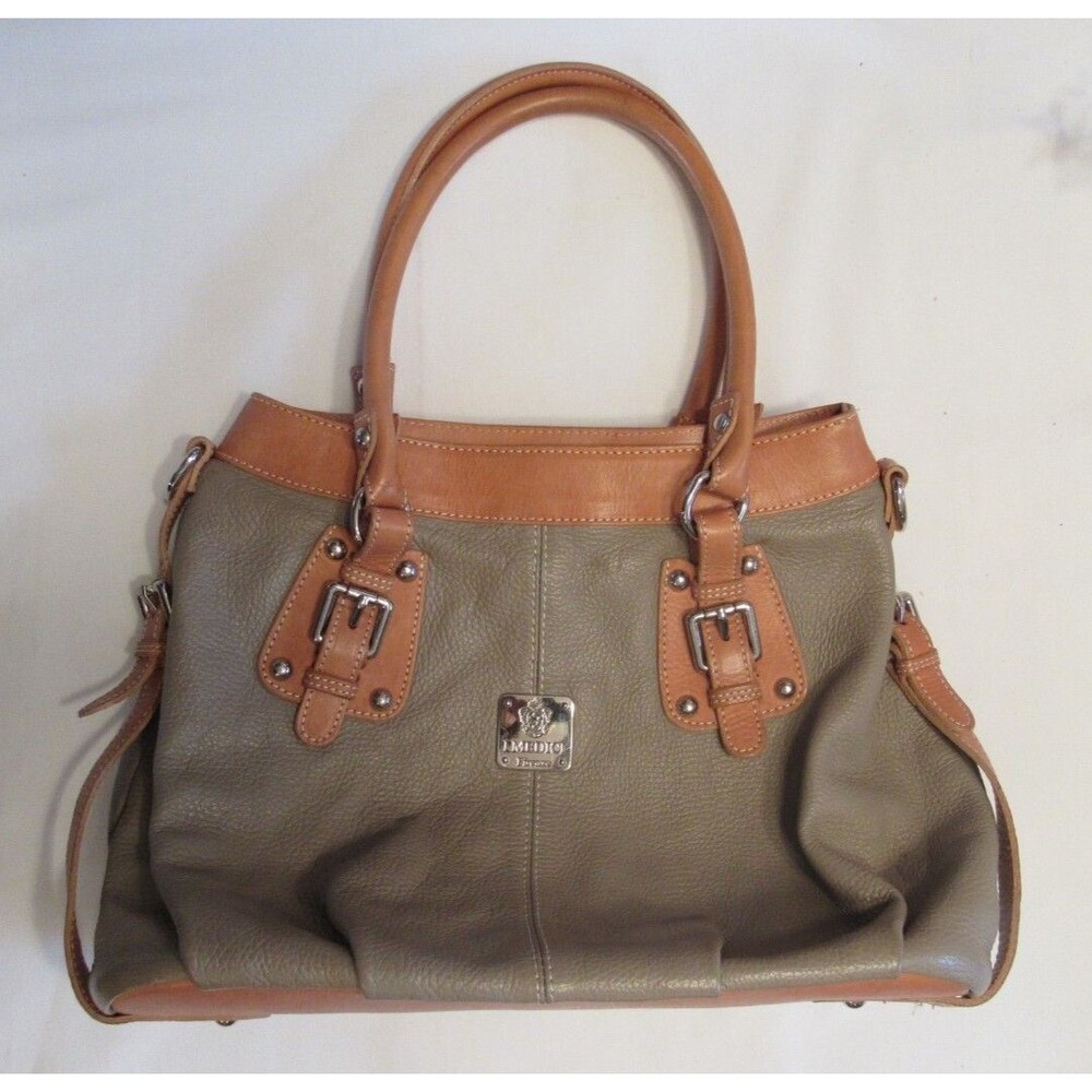 I Medici Firenze Taupe and Tan Soft Leather Shoulder Handbag